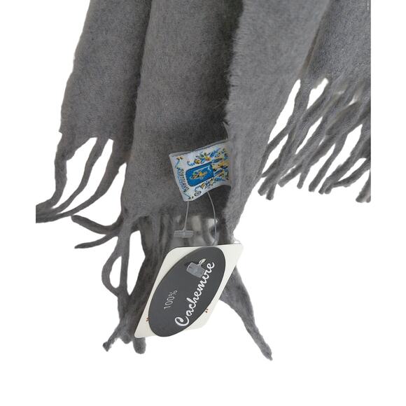 Portolano Gray Cashmere Fringe Scarf Made In Italy New - Picture 5 of 6
